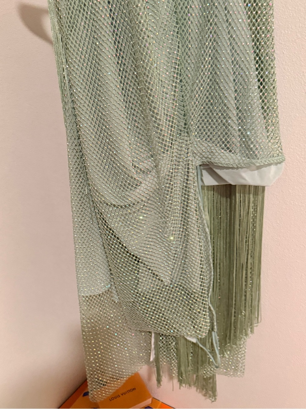 ASOS Fishnet Hotfix Embelished Green Fringe Cowl-Neck Maxi Dress - Picture 13 of 15